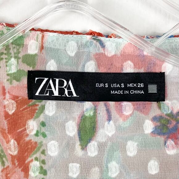 NWOT ZARA Top S Patchwork Jacquard Floral Print Chiffon Ruffle V Balloon-Long-Sl - Picture 4 of 12